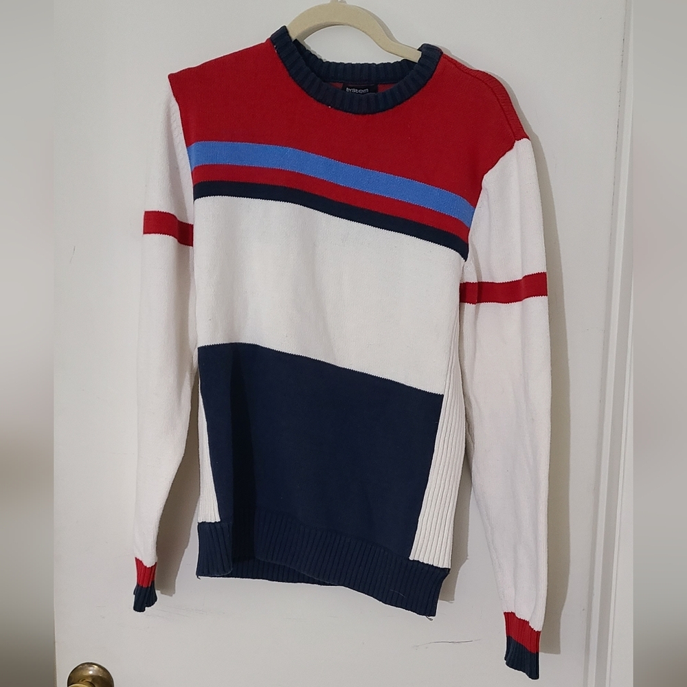 System Colorblock Crewneck Sweater - Red, Blue, White XL